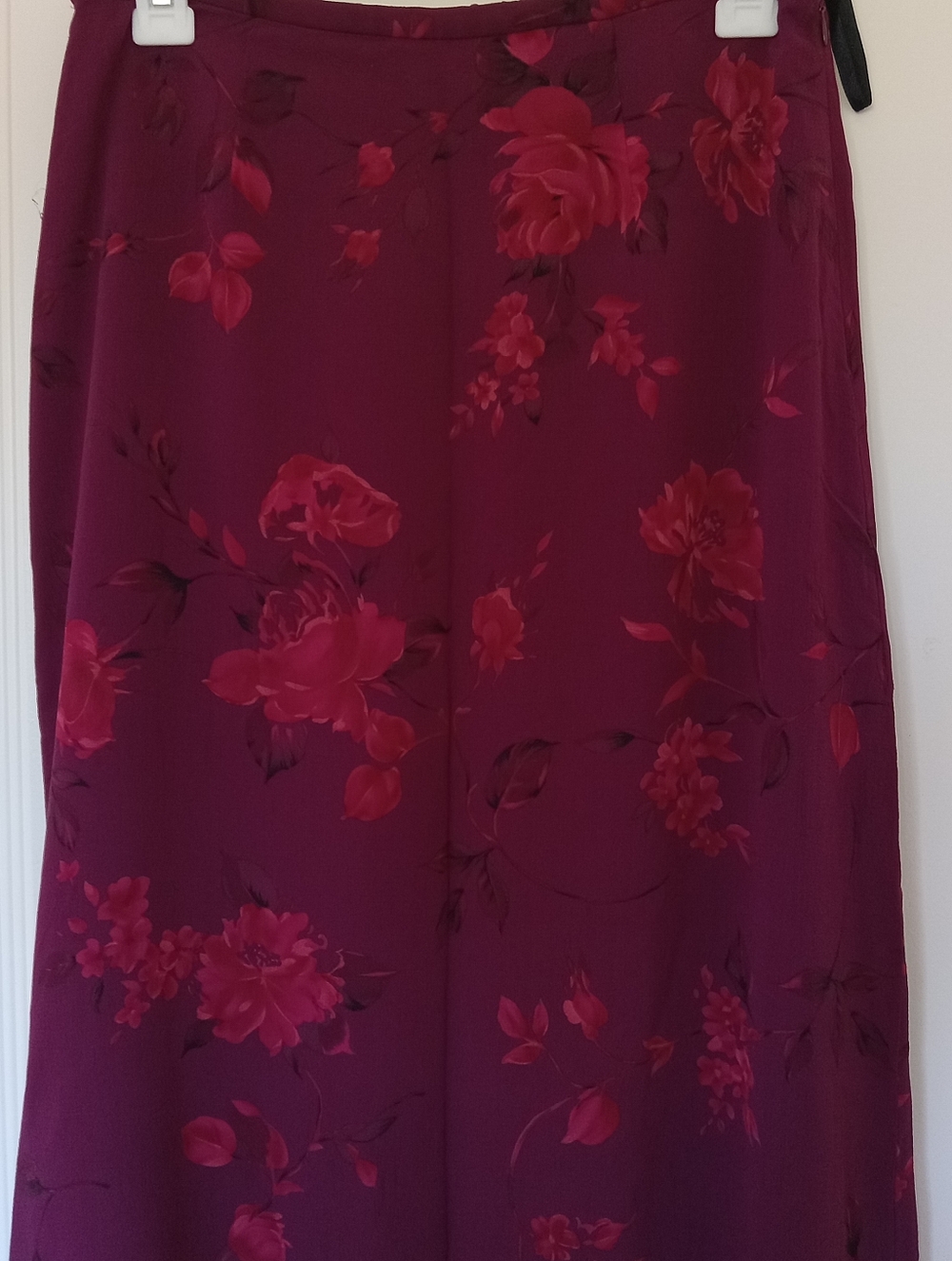 Women's Silk Floral Midi Skirt in Burgundy and Red